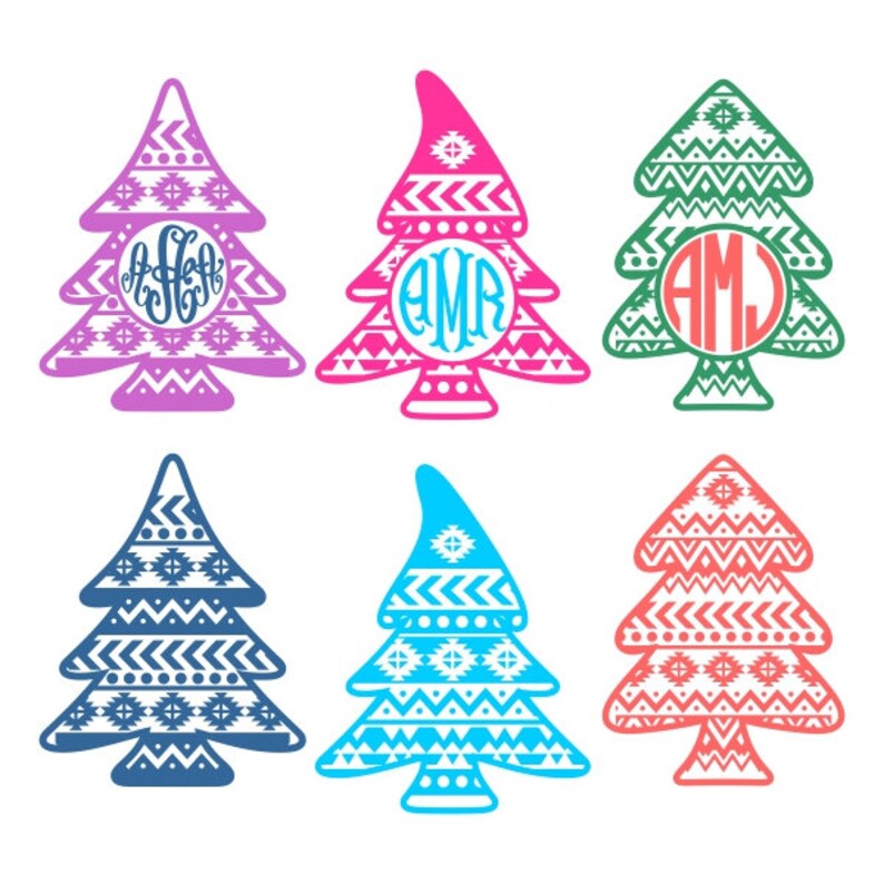 Download Aztec Christmas Tree Monogram Frame Cuttable Design PNG ...