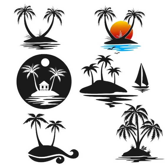Download Palm Tree Island Cuttable Design Png Dxf Svg Eps File For Etsy