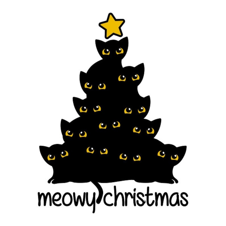 Meowy Christmas Black Cats Christmas Tree Cuttable Design PNG Etsy