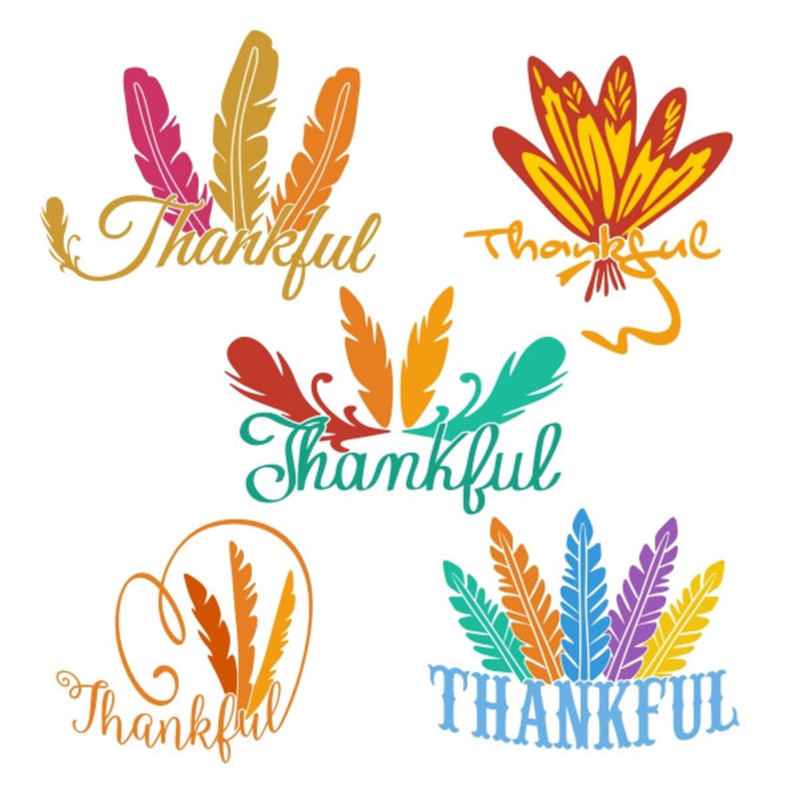 Thanksgiving Thankful Feathers Cuttable Design PNG DXF SVG &amp; - Etsy