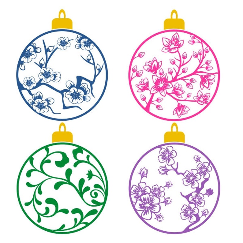 Chinoiserie Floral Christmas Ornament Bulb Cuttable Design PNG Etsy