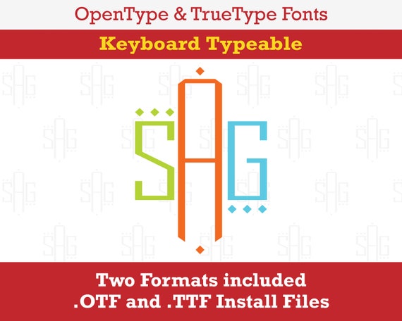 Square Dots Monogram Truetype Font Keyboard Typeable Otf Ttf Etsy