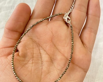 Natural Pyrite Beads Anklet • 2mm Faceted Beads • Handmade Beaded Anklet with nature Properties