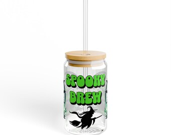 Spooky Brew Halloween Iced Coffee Cup Halloween Gift Idea Halloween Iced Coffee Glass Gift for Her Gift for Him Witch Ghost Halloween Mug