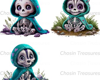 Cute Skeleton Clipart - Instant Download Sublimation Design - Halloween Digital Art