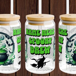 Personalized Spooky Brew Halloween Iced Coffee Cup Halloween Gift Idea Halloween Iced Coffee Glass Gift for Her Gift for Him Witch Ghost