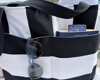 The Gannel Tote | Striped Cotton Canvas Beach Bag | Handmade Coastal Shoulder Bag