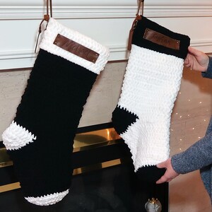 Personalized Stockings Christmas Stocking Leather Monogram Stocking Crochet Stockings Oversize Stockings Inspiro Stockings - Black / White