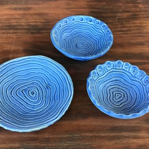 Carved Blue Pottery Dishes. Condiments, jewellery, nick nacks,herbs, salt . Coastal