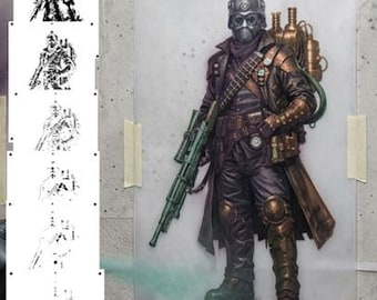 6 Layer Steampunk Soldier art airbrush Stencil set template