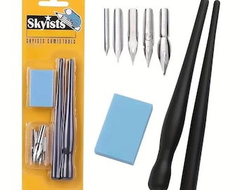 Dip Calligraphy Drawing Tool Set 5 Nib And 2 Holder And 1 Eraser Art Supplies