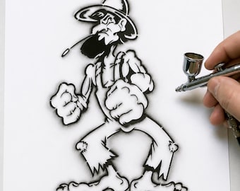 Hillbilly airbrush stencil art template available in 6 sizes ships worldwide.