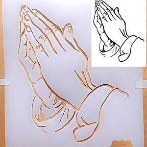 Praying hands Stencil Airbrush art stencil prayer artist template Mylar ships worldwide.