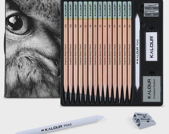 KALOUR 18pcs Graphite Pencil and Sketch Pencil Drawing Set in Paper Box