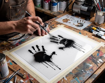 Hand prints airbrush stencil art template available in 7 sizes ships worldwide.