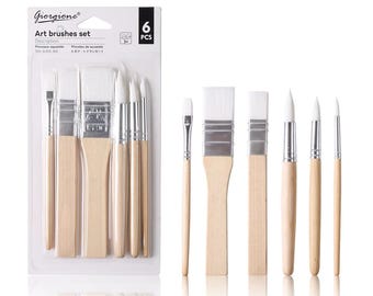 Giorgione 6-Piece Wooden Handle Nylon Hair Paintbrush Set Watercolour Oil Acrylic