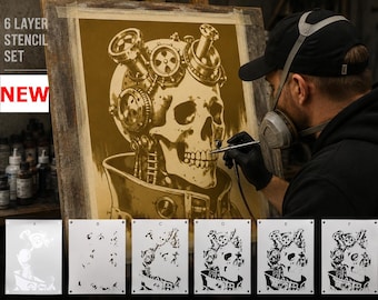 6 Layer Stencil set Steampunk Skeleton template Ships worldwide