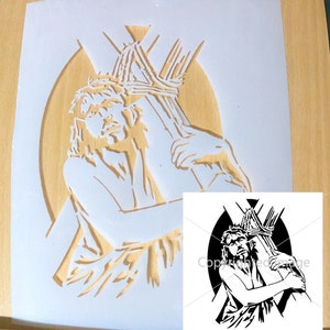 Jesus on cross airbrush stencil 300 micron ships worldwide.