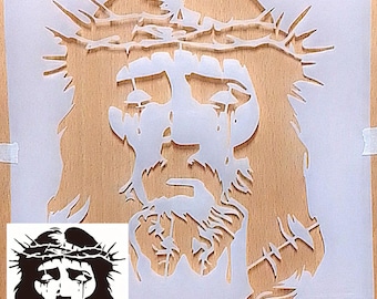 Jesus stencil with crown of thorns airbrush stencil artists christian template Mylar ships worldwide.