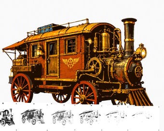 6 Layer Steampunk Wagon art airbrush Stencil set template
