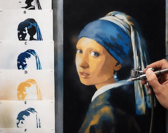 6 Layer Girl with a Pearl Earring Stencil set template Ships worldwide Reusable many times durable mylar