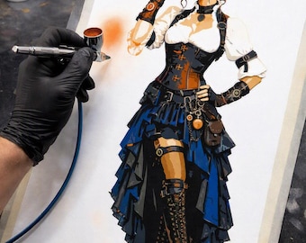 6 Layer Steampunk Girl art airbrush Stencil set template