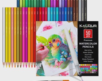 KALOUR Brand High Grade Vibrant Colours Soft Core Cheap Price 50pcs Watercolour Pencils in Paper Box for Artists