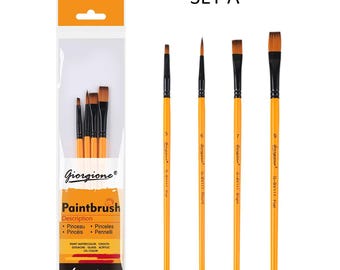 Giorgione 4PCS Multi-Shape Nylon Hair Paint Brush Set Wooden Handle Art Watercolour Acrylic Painting Brushes