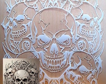 Skulls stencil Airbrush art stencil artists template available in 5 sizes Mylar ships worldwide.