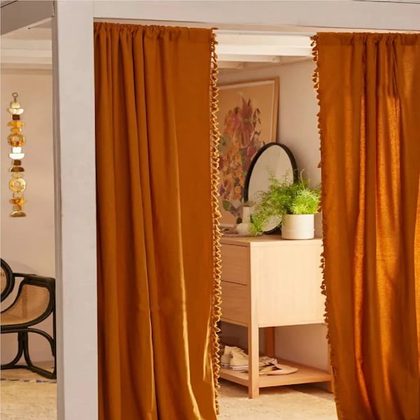 100% Natural Cotton Bohemian Curtains Drapes Door Panels Boho Curtain, Sheer Curtain Panel, Living Room Window Curtain