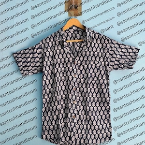 Men’s Hand-Block Print Cotton Shirt, Floral Printed Half Sleeve Shirts For Party and Beach Wear, Summer Shirts Perfect Gift for Him