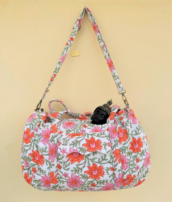 Large Cotton Weekender Travel Bag, Handmade Quilt… - image 5