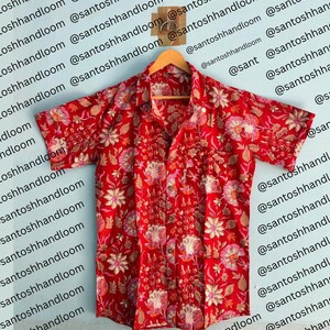 Hand-Block Printed Men&#39;s Shirt, Indian 100% Pure Cotton Shirt, Floral Printed Shirt, Handmade Shirt, Beach Wear, Gift for him