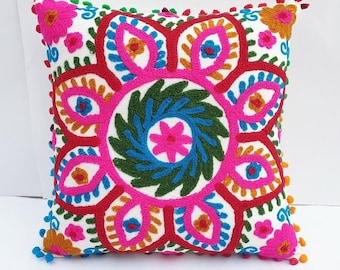 Embroidered pillow case / colorful decorative pillow cover / colorful home decor / mexican decor bohemian cushion cover