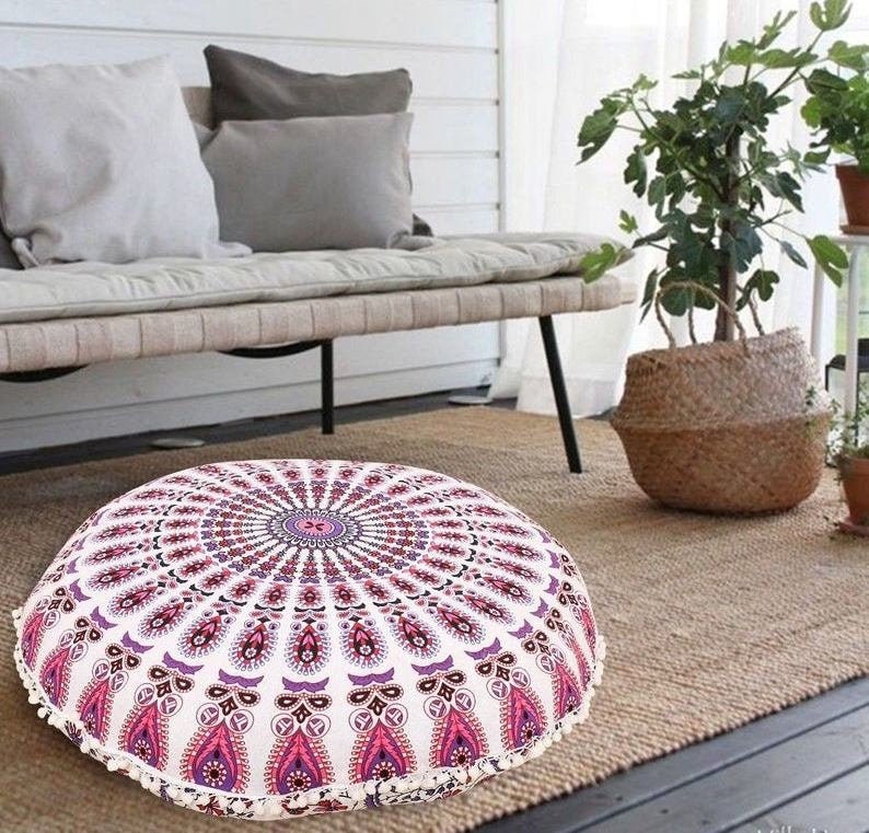 Indian Handmade Cotton Round Floor Cushion Filler, Bohemian Meditation  Floor Pillow Seating, Large Kilim Pouf Pillow Cover Insert Inner Pads 