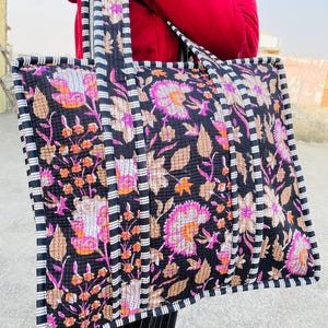 Gesteppte Einkaufstasche aus indischer Baumwolle / Strandtasche für Damen / Reisetasche / Einkaufstasche / Umhängetasche / Ethno-Boho-