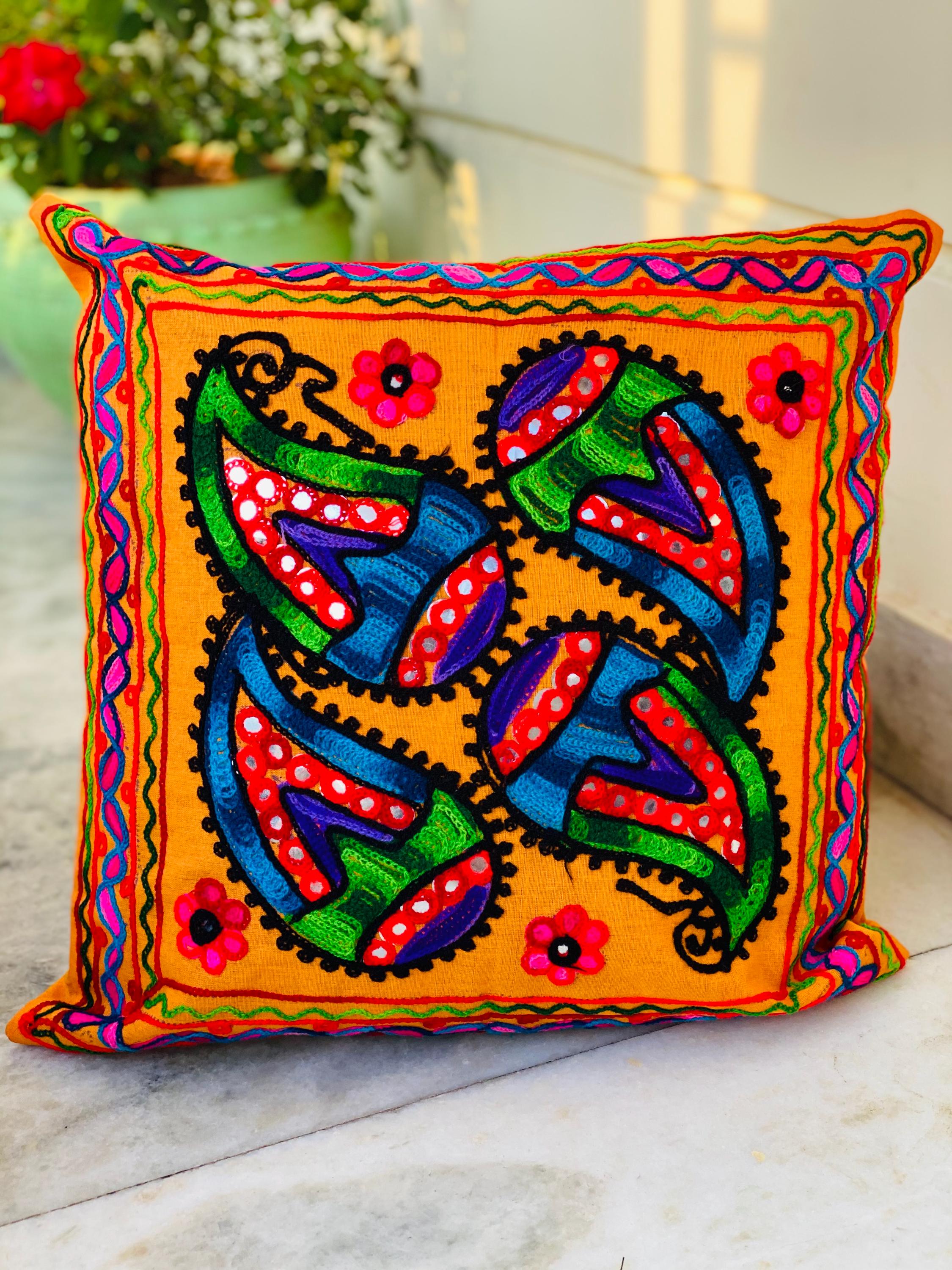 Indian Cushion Cover Colorful Embroidered Cushion Cover