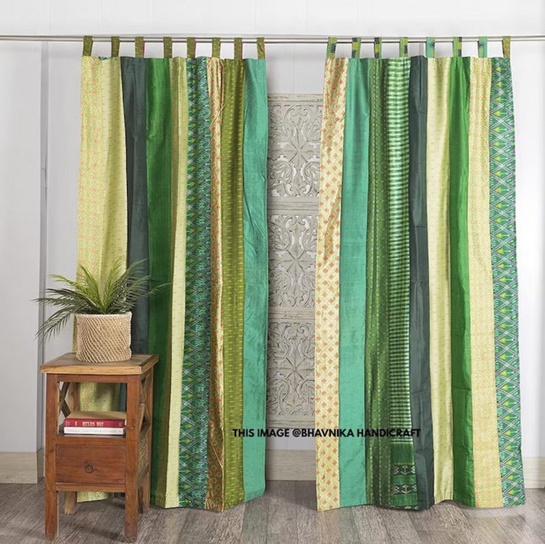 Rideau vintage indien en soie sari fait main, décoration de fenêtre de porte, rideau recyclé, rideau de fenêtre pour porte de maison, rideaux faits à la main image 6