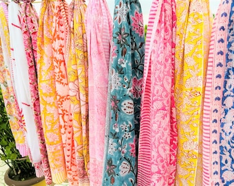 Pareo de playa bohemio/bufanda de algodón con estampado de bloques a mano/pareo de fiesta ligero/regalo para ella/día de la madre/día de San