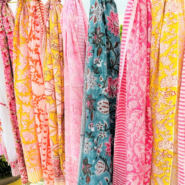 Bohemian Beach Sarong/Hand Block Print Cotton Scarf/Lightweight Party Sarong/Gift for her/Mothers Day/Valentines Day/Birthday/Christmas Gift