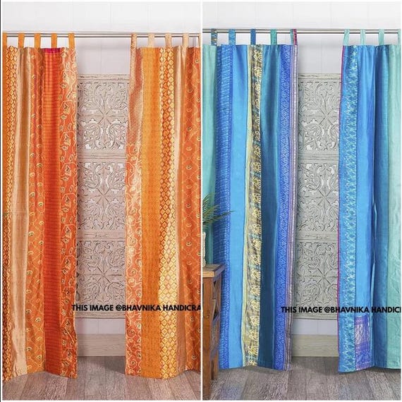 2 PC de vieux rideaux indiens sari drapé fenêtre décoration multi soie