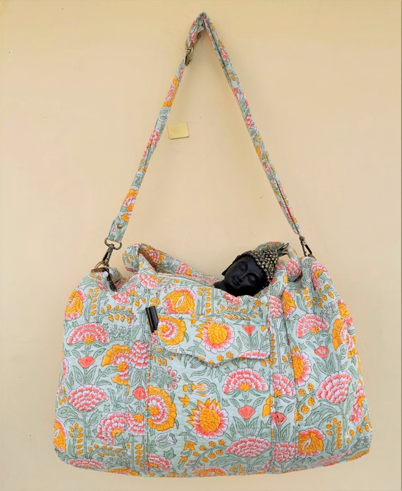 Large Cotton Weekender Travel Bag, Handmade Quilt… - image 6