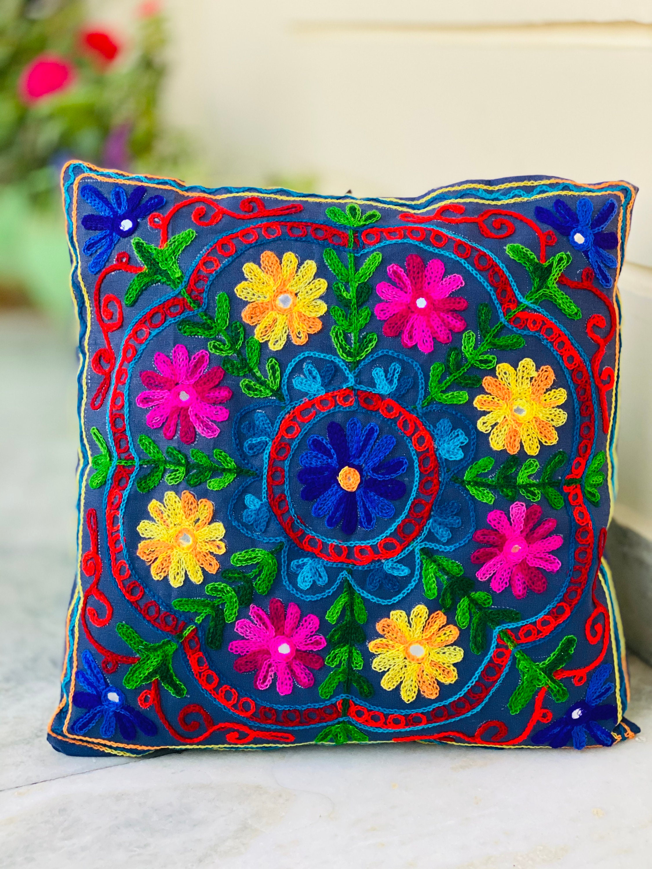 Indian Cushion Cover Colorful Embroidered Cushion Cover Pillow