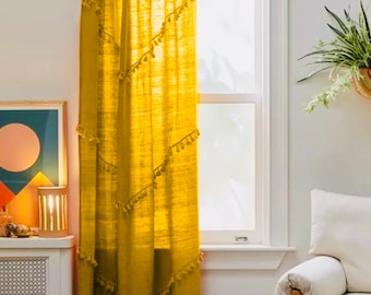 RoomTalks - Cortinas Bohemias De Granja Para Recámara, Sala De Estar, 84 Pulgadas De Largo, País Francés, Otoño, Otoño, Lindas Cortinas De Ventana Con Textura, A Rayas, Bohemias, Elegantes, Con Borlas, 63