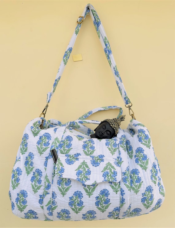 Large Cotton Weekender Travel Bag, Handmade Quilt… - image 1