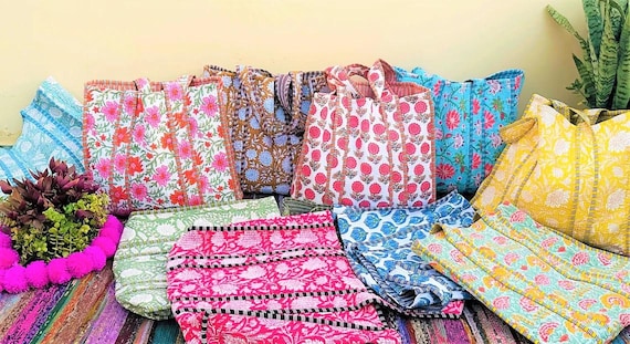 Women Tote Bags Boho Tote Bags Weekender Bags Assorted Colorful Tote Bags Handblock Quilted Tote Bags