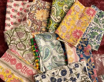 LOT Of cotton Handblock fabrics , Assorted cotton fabrics , Indian Handmade Block Print , Boho table setting.