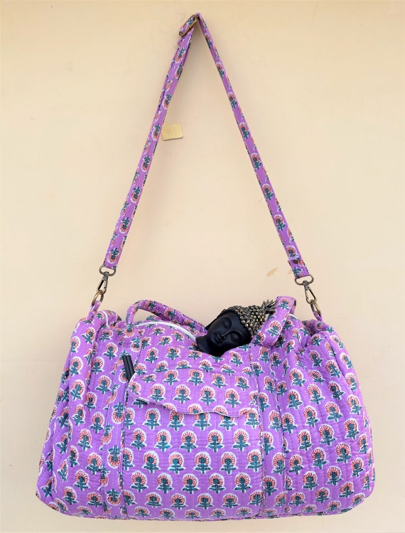 Large Cotton Weekender Travel Bag, Handmade Quilt… - image 8