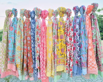Cotton Beach Sarong, Indian Hand Block Print Sarong| Swimwear, Beach Cover-Ups, Summer Sarongs| Gift for Her