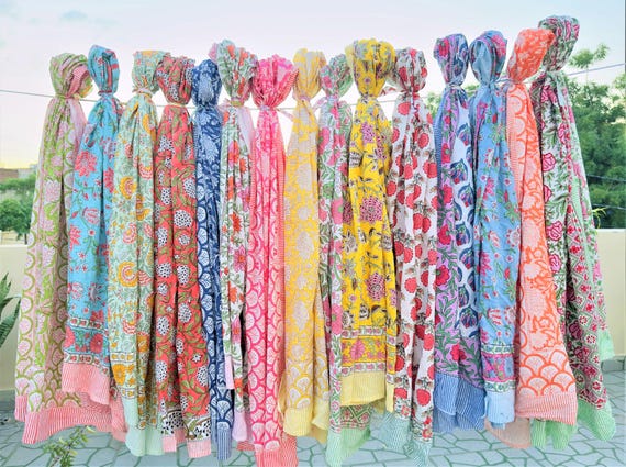 Cotton Beach Sarong, Indian Hand Block Print Sarong| Swimwear, Beach Cover-Ups, Summer Sarongs| Gift for Her